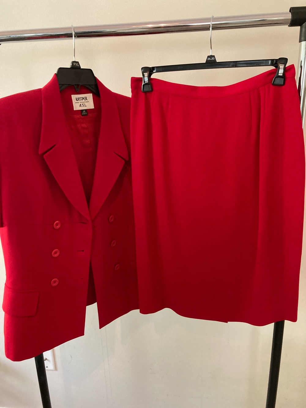 90s Kasper Vibrant Red Skirt Suit